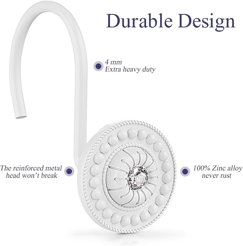 iToplin White Shower Curtain Hooks, Rust Proof Shower Curtain Rings for Bathroom, Metal Decorative Shower Curtain Hooks Hangers for Shower Curtain Rod and Liner, Shower Hooks for Shower Curtain Set of 12 - Image 5